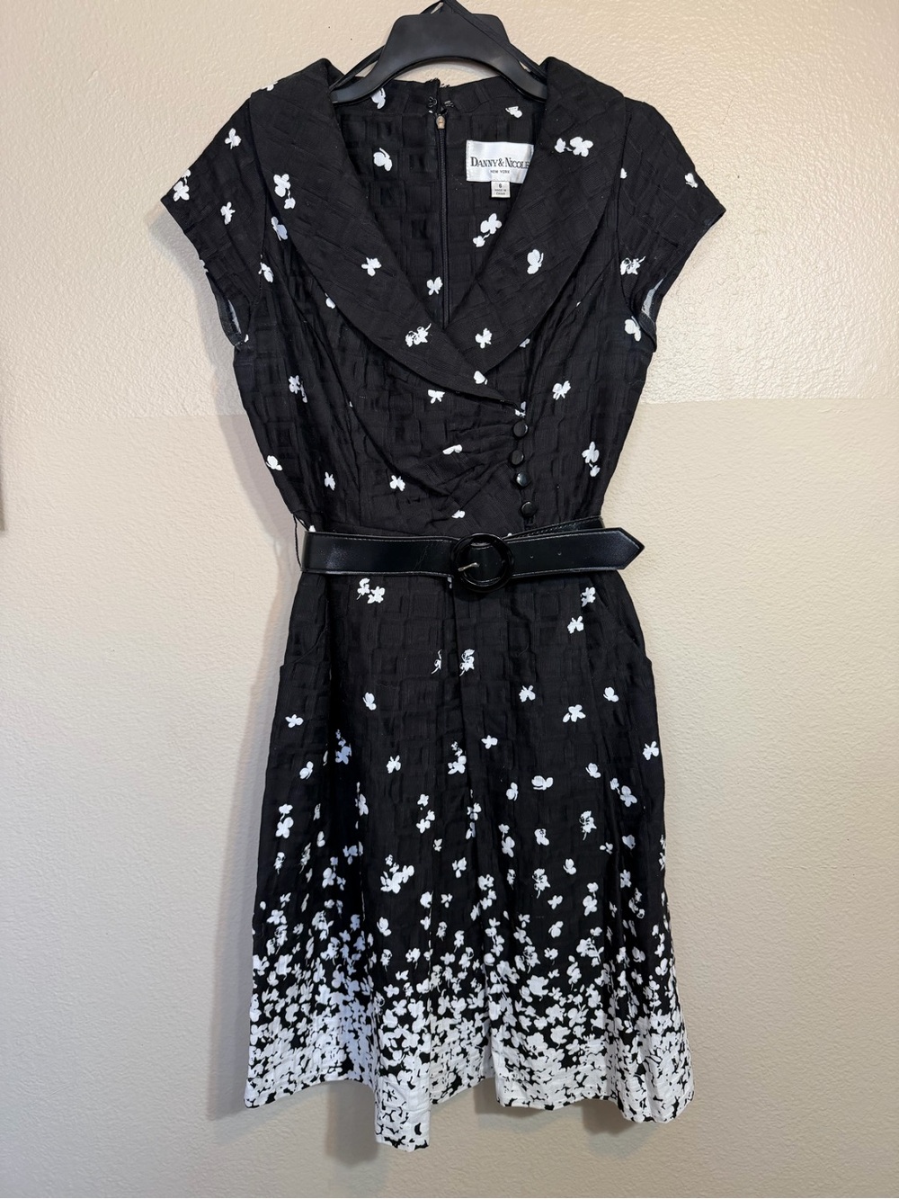 Danny & Nicole Black and White Floral Belted Midi Dress